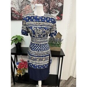 Vintage K.C. Spencer NY Womens Sheath Dress Size 8 Blue Layered Zipper Back